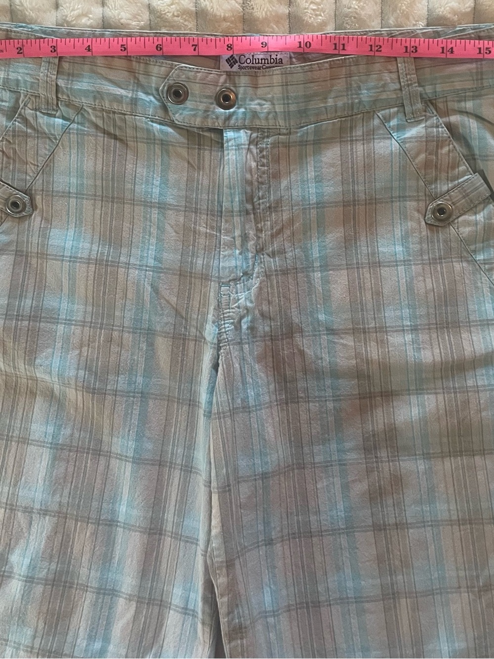 Columbia Plaid Shorts in Light Blue and Beige